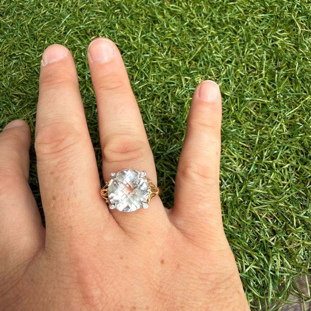 Vtg 10K Yellow Gold‎ Large Round Prasiolite Cocktail Ring Size 8 Glam Statement